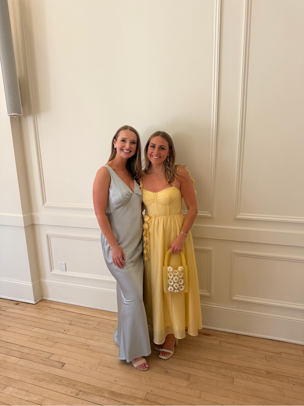 Astr Pale Blue Satin Slip Maxi & Lemon Yellow Tie-Waist Midi Dress